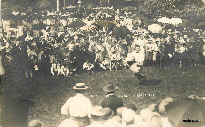 1911 Sack Race Senior Frolic RPPC Real Photo postcard 5814