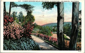 1920s LOS ANGELES CALIFORNIA ELYSIAN PARK FLOWER BORDERED WALKS POSTCARD 42-163