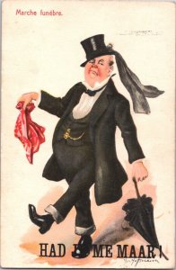 Comic Guy Dressed Up Marche Funébre Vintage Postcard 09.53