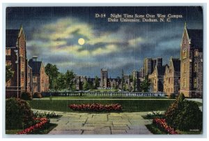 1951 Night Scene West Campus Duke University Durham North Carolina NC Postcard