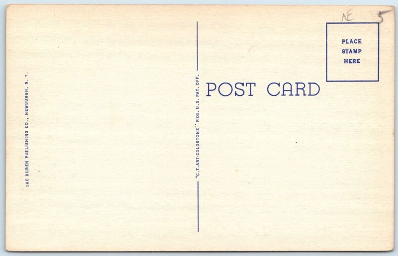 1934 Newburgh, NY Post Office Red Brick Building Stop Traffic Light Mail PC A249