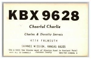 QSL Radio Card From Shawnee Mission Kansas KBX 9628