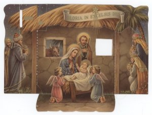 1940s Christmas Paper Creche Nativity Unfolded Die Cut Pop Up Religious Ephemera