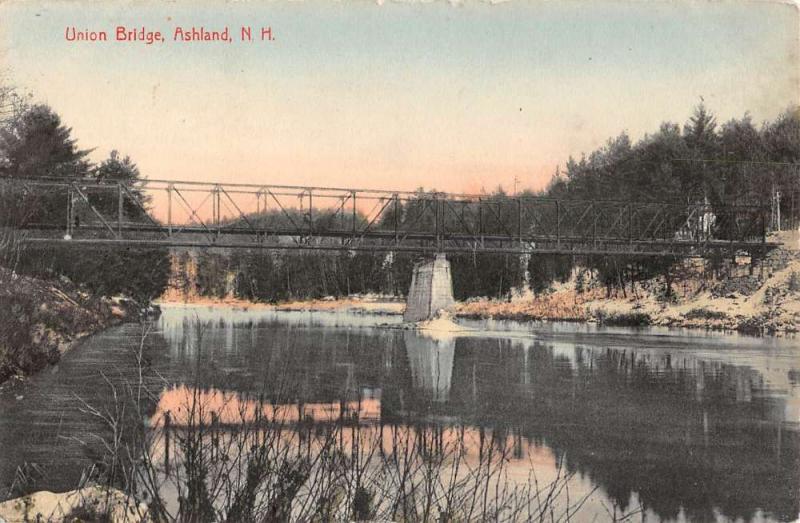 Ashland New Hampshire Union Bridge Waterfront Antique Postcard K93083