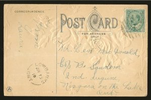 Postmarked 1910 Lowbanks Ont To My Sweet Heart Embossed Color Postcard