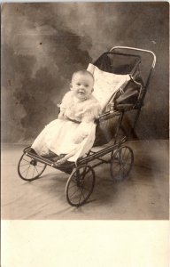 RPPC Baby Stroller Dayton Wilkening? 8 months to Sadie Adams Real Photo Postcard