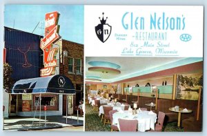 c1950 Lake Geneva Wisconsin Glen Nelson's Restaurant Multiview Interior Postcard