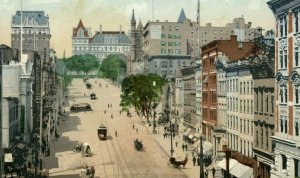 Postcard Antique  View of Trolleys  & Horse Carriages, Alnbany, NY.  S1