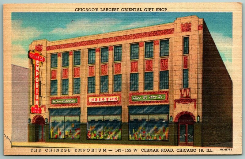 The Chinese Emporium Chee Wo Tong Co Chicago Illinois IL UNP Linen Postcard J6