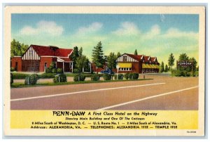 1948 Penn Daw Hotel Restaurant Cottages Alexandria Virginia VA Vintage Postcard