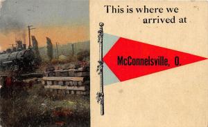 B52/ McConnelsville Ohio Pennant Postcard 1915 Malta Arrived Train Loco