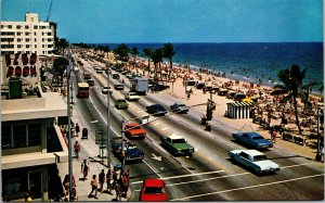 Vtg Fort Lauderdale Beach North US Highway A1A Street View Old Cars FL Postcard