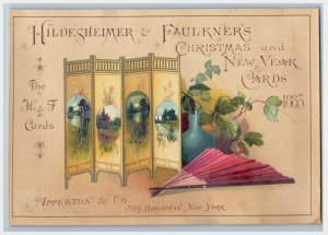 1885 Hildesheimer & Faulkner Printers Christmas New Years Trade Cards #3 3R