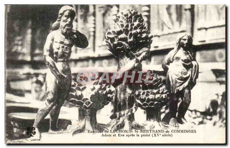 Old Postcard Environs de Luchon St Bertrand de Comminges Adam and Eve after sin