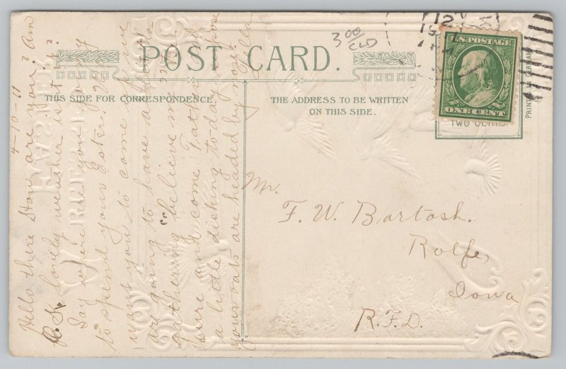 Easter~Doves Fly Around Heart Shaped Spout~Embossed Vintage Postcard 