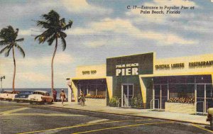 Palm Beach Pier Entrance Florida 1957 linen postcard