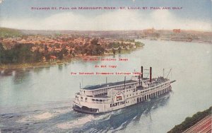 St Louis and St Paul Packet Company Steamer St Paul on Mississippi River