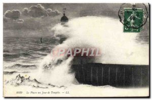 Old Postcard Le Treport Le Phare a Day Storm