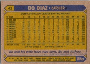 1987 Topps Baseball Card Bo Diaz Cincinnati Reds sk2366