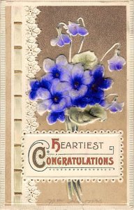 Heartiest congratulations Purple flowers embossed material on front Novelty W...