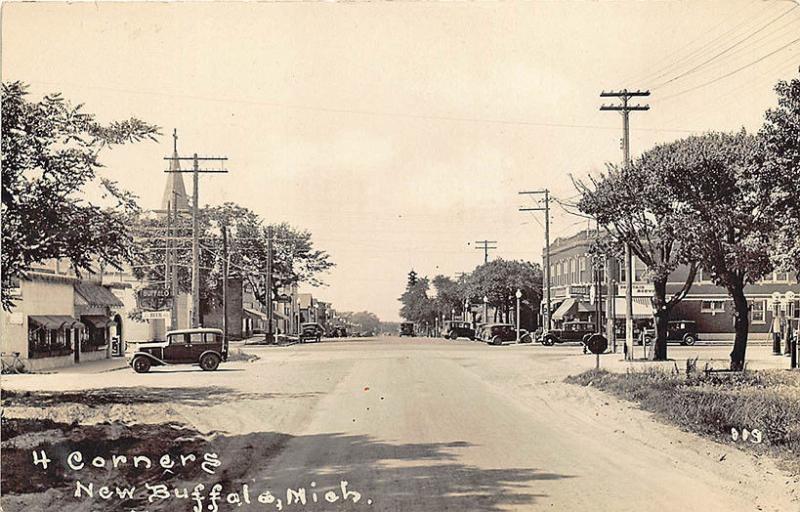 New Buffalo MI 4 Corners Storefronts RPPC Postcard