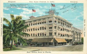 Florida Miami Hotel Leamington roadside flags Postcard Kropp 1950s 22-10412