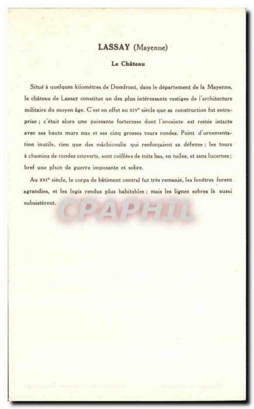 Old Postcard Lassay Le Chateau
