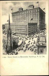 New York City Grace Church & Wanamaker Bldgs Rotograph A88b c1905 Postcard