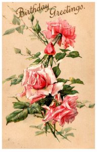 Birthday Greetings , , pink roses , flowers , embossed