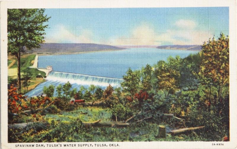 Spavinaw Dam Tulsa's Water Supply Tulsa OK Unused Vintage Linen Postcard D33