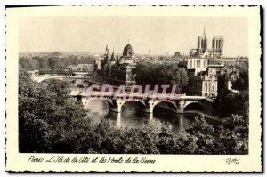 Postcard Old Paris Ile de la Cite and bridges of the Seine