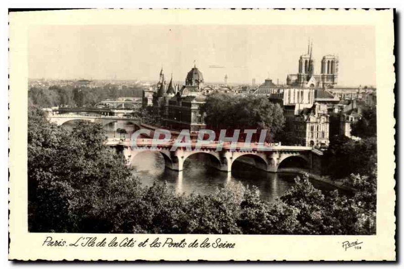 Postcard Old Paris Ile de la Cite and bridges of the Seine