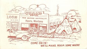 Postcard Montana Havre Grand Hotel Comic Advertising 1930s 23-1245