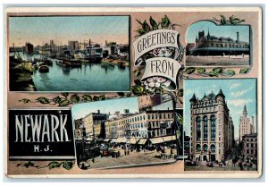 1908 Greetings From Newark Composite View Buildings Ferry New Jersey NJ Postcard