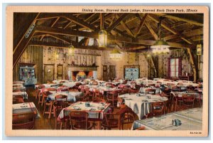 Rock State Park Illinois Postcard Dining Room Starved Rock Lodge c1940 Vintage