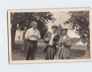 Postcard Three Men Trees Picture