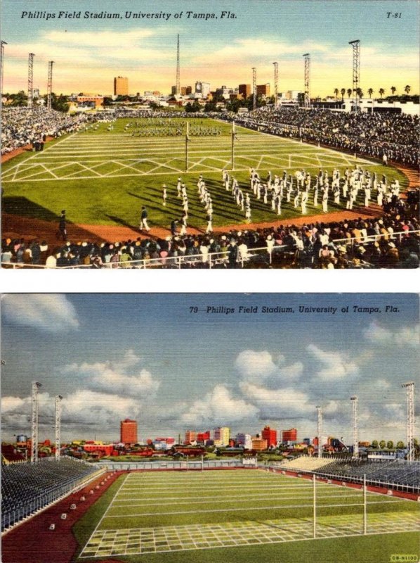 2~Postcards Florida  PHILLIPS FIELD STADIUM University Of Tampa GAME~BAND~NIGHT