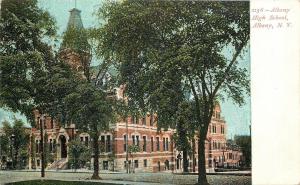 Albany New York~Mansard Roof Peeks Thru Trees~High School~Summer~1906 Postcard