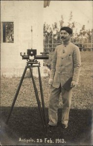 Antipolo Philippines Man & Transit Surveyor Real Photo Postcard c1910