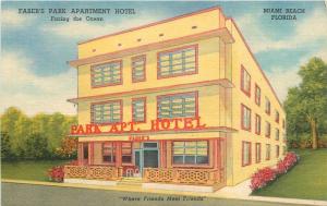 1930s Miami Beach Florida Fabers Park Apartment Hotel Linen Advertising Postcard