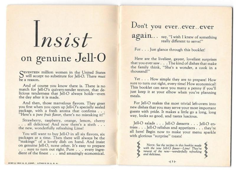 Thrifty Jell-O Recipe 1931 Illustrated Advertising Cookbook 