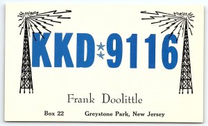 1960s GREYSTONE PARK NJ FRANK DOOLITTLE HAM RADIO CALL LETTER POSTCARD P3833