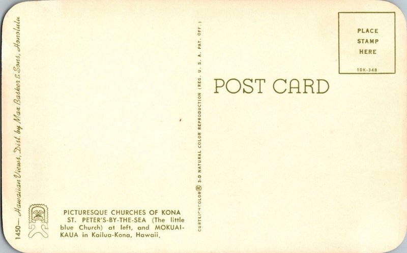 St. Peter's-By-The-Sea and Mokuaikaua Churches Kailua-Kona Hawaii Postcard KL3