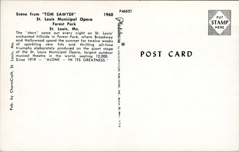 Postcard MO St. Louis - Forest Park  - Scene from Tom Sawyer at Municipal Opera