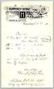 1890  Concord  New Hampshire  Humphrey-Dodge Co. Hardware  Receipt 9 x 5