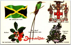 VINTAGE POSTCARD NATIONAL EMBLEMS OF JAMAICA POSTED TO CANADA 1967 (2) STAMPS