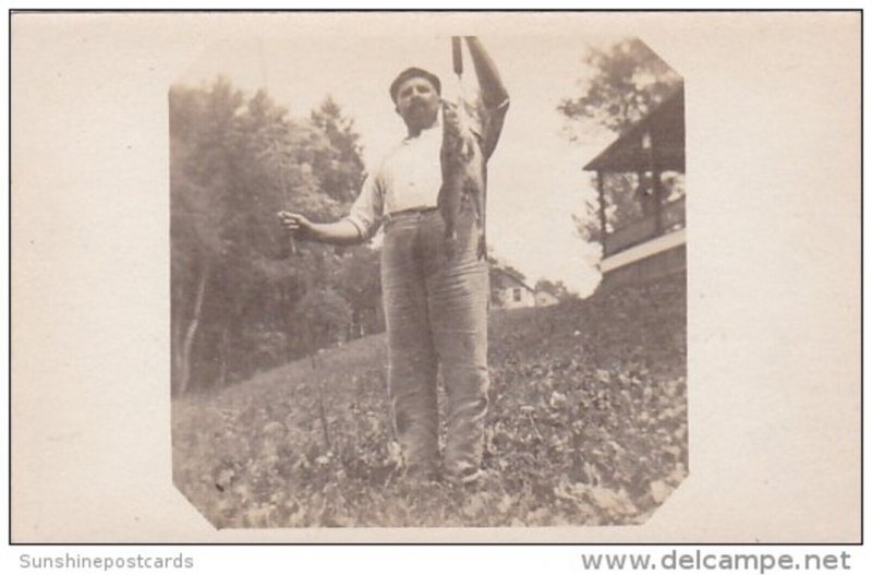 Fishing Man Holding Fish Real Photo