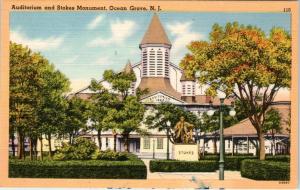 OCEAN GROVE, New Jersey  NJ   Auditorium & Stakes Monument  ca1940s  Postcard