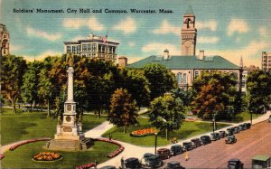 Massachusetts Worcester Soldiers Monument City Hall and Common1948