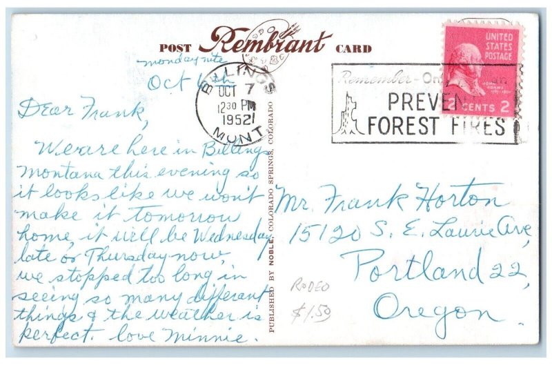 Sheridan Wyoming WY Postcard Greetings Riding Horse 1952 Rembrant Vintage Posted